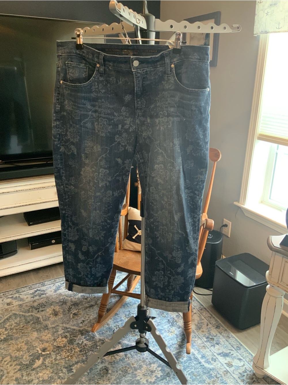 Chico's Dark Blue Floral Cropped Jeans
